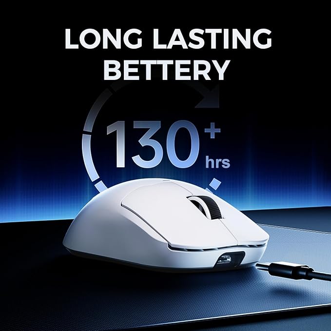 MCHOSE A5 ProMax Wireless Gaming Mouse Symmetrical Design 59 Grams 1K Polling Rate PAW3395 26K DPI Optical Sensor 130 Hour Battery Life Tri-Mode Connectivity - Black