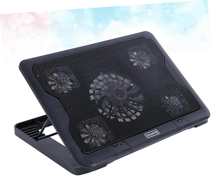 Generic USB Laptop Cooling Device 5 Fans Cooler Stand Adjustable Multi-Angle Laptop Cooling Unit with Anti-Skid Base for Gaming and Office Use Black