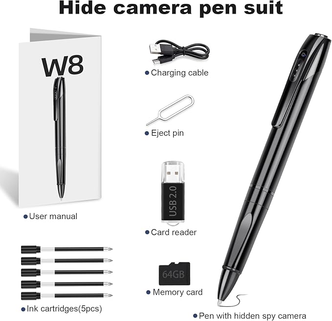 Pen Camera for Video Notes 1080P HD Mini Camera Pen 64GB Storage 150 Mins Battery USB Charge for Lecture &amp Meeting Productivity