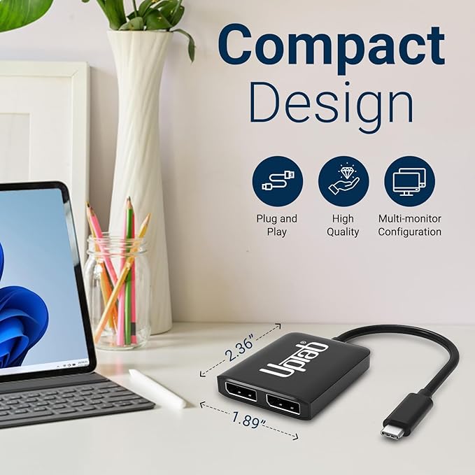 uptab USB C to Dual DisplayPort Adapter Hub Extended Dual 4K 60Hz Display Port Multi Monitors Converter for Dell XPS 13 15 Lenovo Yoga Sumsung HP Chromebook etc