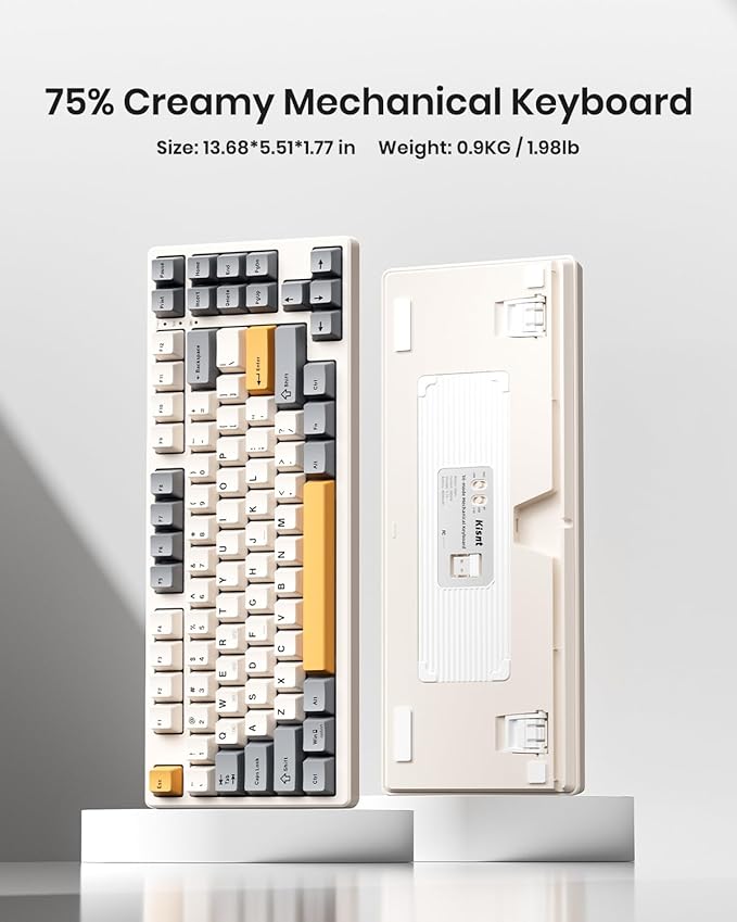 KN85 Wireless Mechanical Gaming Keyboard 75% Layout with RGB Backlit Custom Hot Swappable Creamy Sound Bluetooth/2.4GHz/USB-C Compatible with Windows/Mac/PC(Retro BeigeLinear Switch)