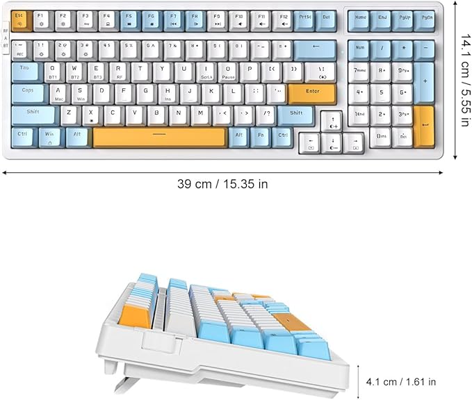 Wireless Mechanical Keyboard Triple Mode 2.4G/USB-C/BT Gaming Keyboards 100 Keys Ice-Blue Backlit Brown Switch Keyboard | Rechargeable Mechanical Gaming Keyboards | Ice Blue/W/Y