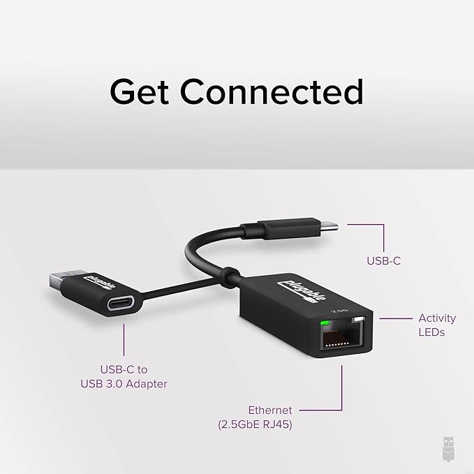 2.5G Ethernet &amp USB Expansion Bundle: Plugable USB-C to 2.5Gbps Ethernet Adapter + 7-Port USB Hub with 60W Power Adapter | USB-C/USB-A Fast LAN High-Speed Data macOS/Windows/Linux