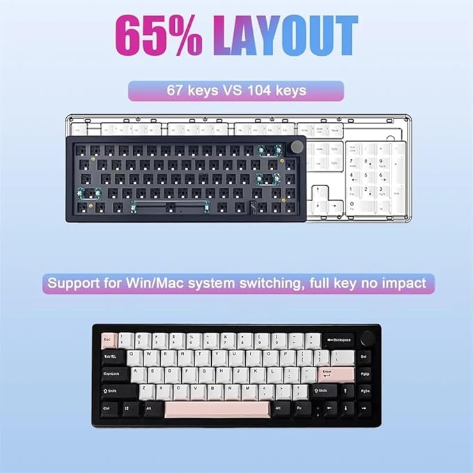 FKZ GMK67 Keyboard Kit65% Hot-Swappable BT5.0/2.4G/USB-C Tri-Mode Wireless Mechanical Keyboard PCB Mounting Plate Kit EVA Sound Insulation MatCustomized RGB Gaming DIY Kit