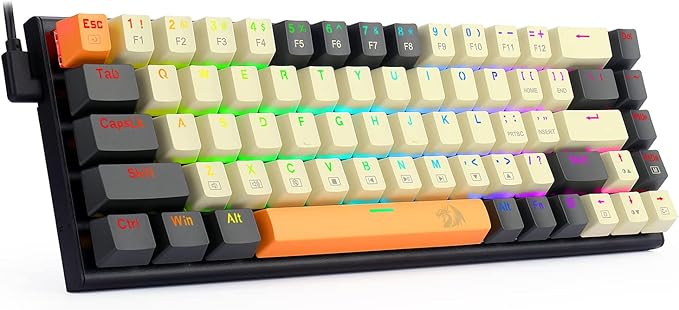 Redragon 60% Mechanical Gaming Keyboard 68 Keys Wired Office RGB Keyboard with Arrow Keys Programmable Macro Red Switches for Windows Mac PC Laptop Black/Beige/Orange