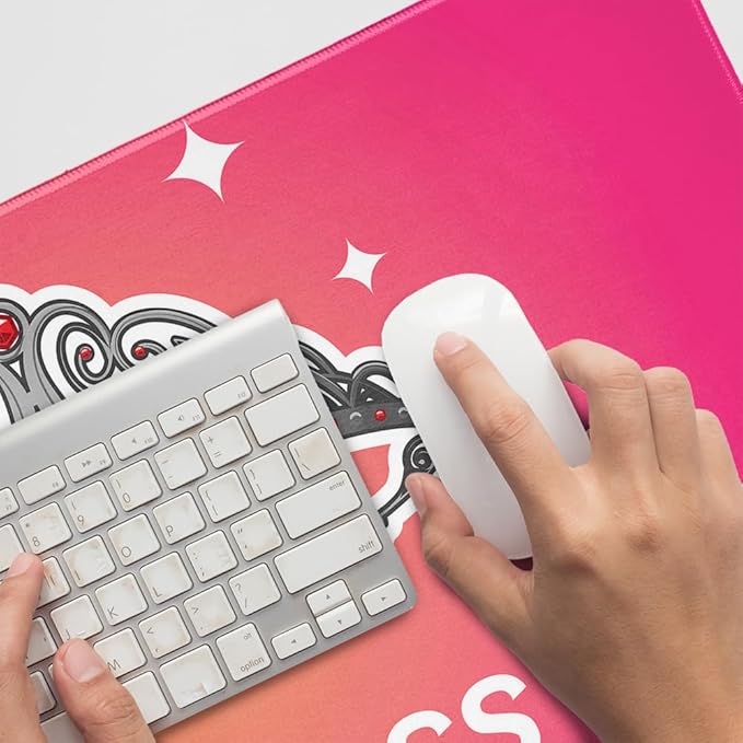 Princess Crown Tiara Pink Background Large Gaming Mouse Pad Desk Mat with Stitched Edges Non-Slip Base