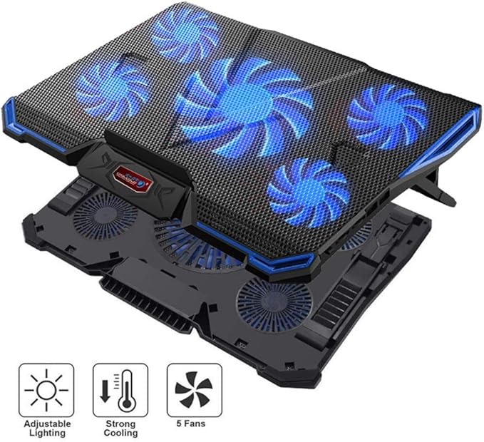 Adjustable Angles Laptop Cooler Ergonomic Notebook Cooling Pad with Five Led Fan for 11'' 15.6'' 17''Notebook Tablet PC (Color : Blue) (Blue)