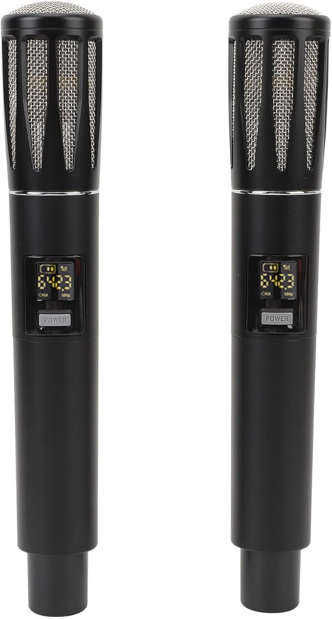 Acouto Professional UHF Cordless Dynamic Mic Microphone System Metal with Rechargeable Receiver 6.35mm F Wedding DJ Party Speech Use 240ft No Tangled Cords Plug and Play (Black)