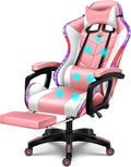 Gaming Chair with Bluetooth Speakers Video Game Chairs for Teens Full Massage Computer Chair Ergonomic Racing Office Chair PU Leather Recliner Swivel Desk Chair with FootrestPink