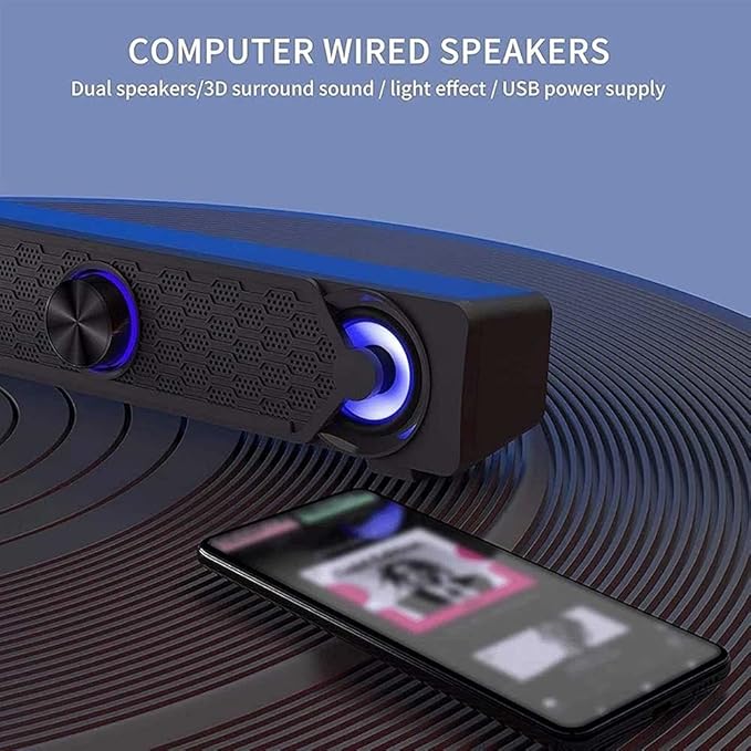 Sound bar with Built-in Subwoofer Surround Sound 3.5mm Input Jack Compatible with PC Computers Notebook Tablet Smart Phones