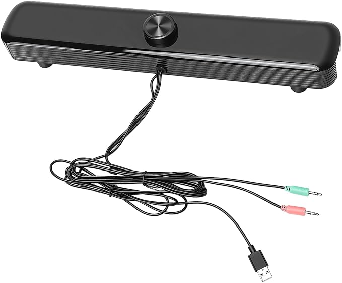 3D Stereo Sound Laptop Speaker with Mic Breathing LED Lights 3D Sound Technology Metal Grilles Wide Compatibility Anti Slip Design ABS Material Size: 420x75x59mm