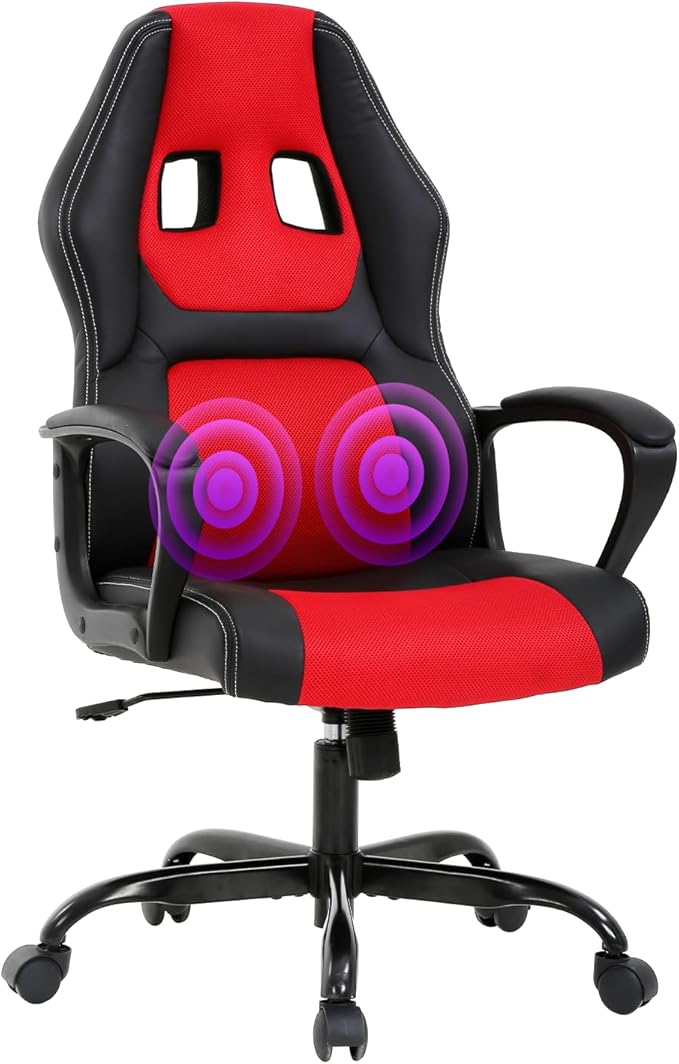 Gaming Chair Office Chair Adjustable Ergonomic High Back Massage Computer Desk Chairs with Lumbar Support PU Leather Racing Chairs Rolling Swivel for Adult &amp TeenRed