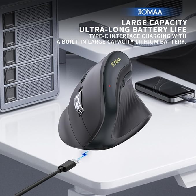 JOMAA Wireless Vertical Mouse Multi-Device Bluetooth 5.2 &amp 2.4G Ergonomic Mouse with RGB Lighting 4000 CPI 500mAh Rechargeable for Laptop PC Computer Mac WindowsAndroid Desktop