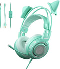 SOMIC G951S Green Gaming Headset with Microphone for PS4 PS5 Xbox One PC Cat Ear Headphones Over Ear with in-Line Mic Control Stereo Sound for Girls Woman