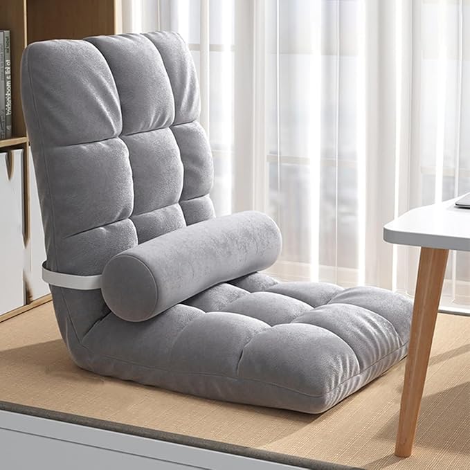 ELEFOCUS Floor Chair Adjustable for Adults 5 Adjustable Position Folding Floor Gaming Chair Lounger with Pillow for Reading(Dark Gray a)