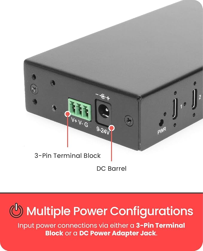 Gearmo 7 Port USB-C Hub - USB 3.2 Gen 2 10Gbps Secure Screw-Locking Ports ESD Protection Surface &amp DIN Mount