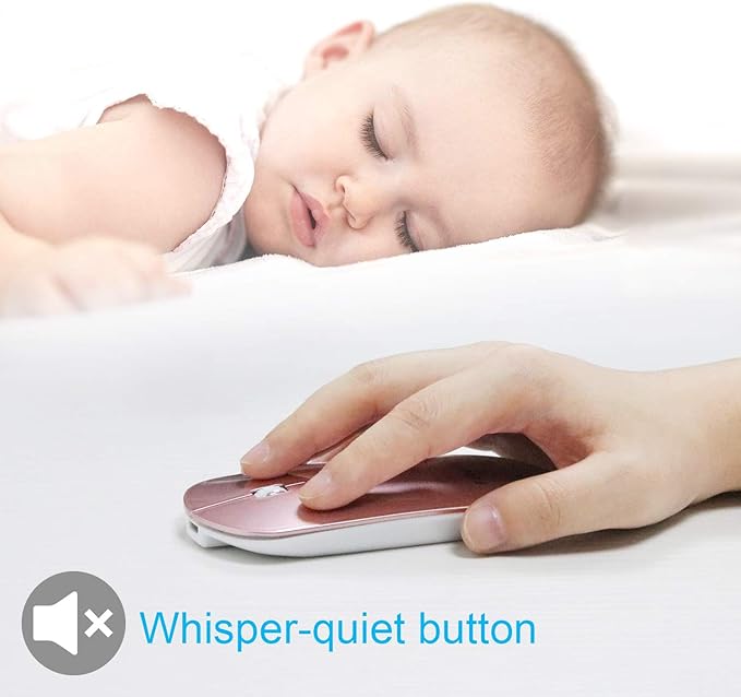 FENIFOX Bluetooth Mouse Slim Whisper-Quiet Mini Flat Portable Mobile Mice Rechargeable Compatible with LaptopPCAndroid Windows Tablet (Rose Gold)