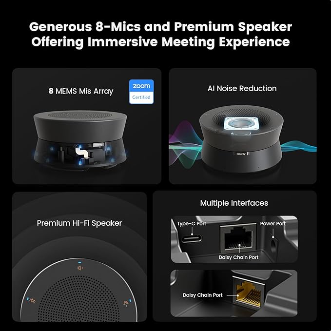 NEARITY Conference Room Camera System Zoom Certified Scalable Conference Speakerphone POE Daisy Chain Noise Reduction 2K NDI PTZ Webcam w/Optical Zoom for Video Conferencing/Streams in Large Rooms