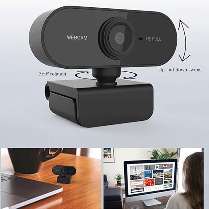 GIZNXBA Webcam for PC Laptop Desktop Computer USB Webcam with Microphone 360° Rotation Pan &amp Tilt Privacy Shutter Streaming Camera for Meeting/Online Video Calls(Black B2K)