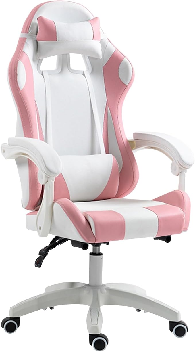 Gaming Chair Pink Adjustable Backrest Ergonomic Gaming Chair Comfortable Computer Chair Reclinable Lift Armrests Headrests Office Chair(WithoutYES_Link HANDRAIL)
