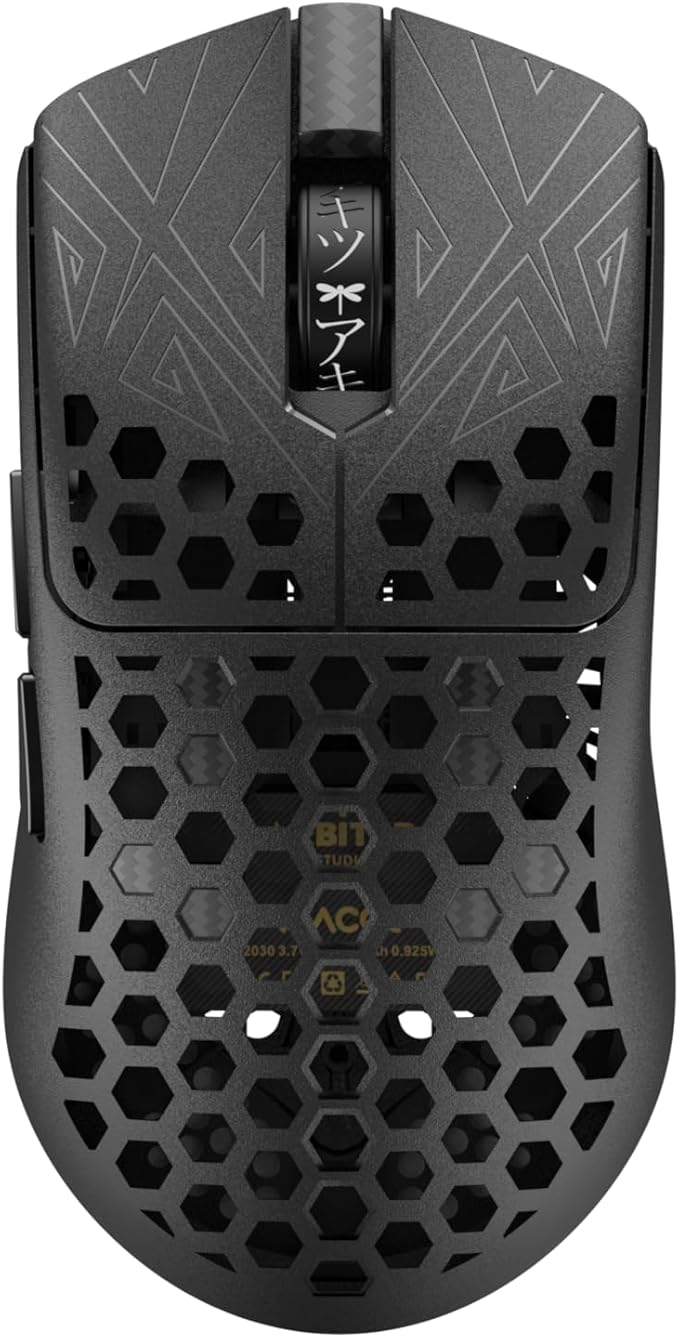 Tenko ARBITER Akitsu Medium Carbon Fiber Gaming Mouse - Ultra-Light 40g Wireless 8K Polling 30K DPI PIXART 3950 Sensor 60Hr Battery LCD Receiver Display - Black