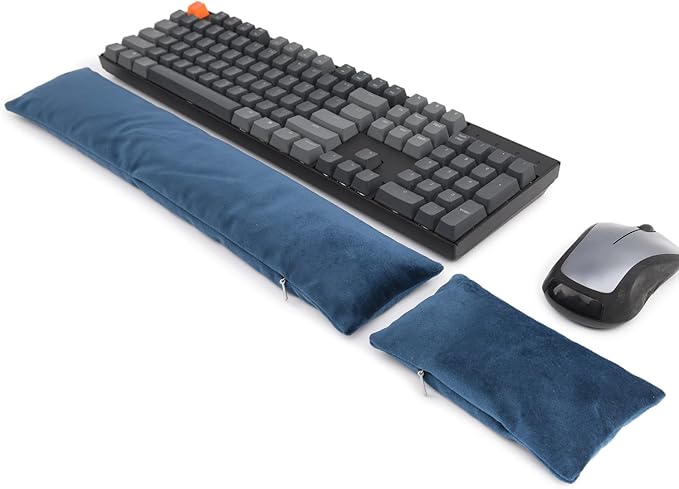 Keyboard Mouse Wrist Rest Bean Bag Set Ergonomic Wrist Rest for Keyboard and Mouse Filled Ergo Beads for Laptop Desktop Computer (Dark Blue)