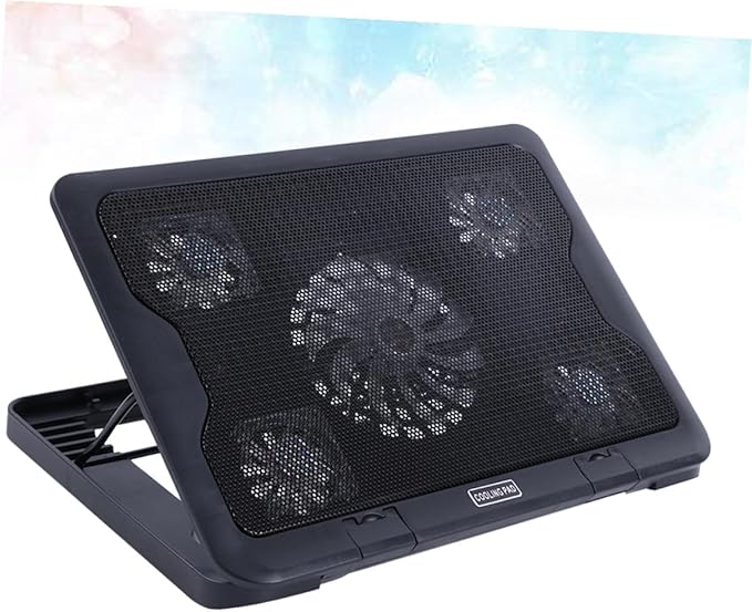 NUOBESTY Laptop Cooling Platform 5 Fans USB Powered Adjustable Stand Anti-Skid Laptop Cooler Base for Notebooks and Gaming Computers Black