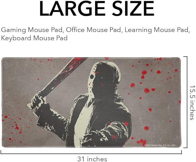 Friday The 13th Jason Character Large Gaming Mouse Pad Desk Mat with Stitched Edges Non-Slip Base for Gamer Home and Office 31.5 x 15.7