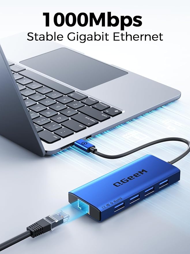 QGeeM USB C Hub Ethernet9 in 1 USB Type C Hub HDMI Multi-Port Converter Adapter100W Pd USB 3.0SD/TF Card ReaderCompatible for MacBook Pro Air Ipad HP Dell Lenovo Chromebook etc.-Blue