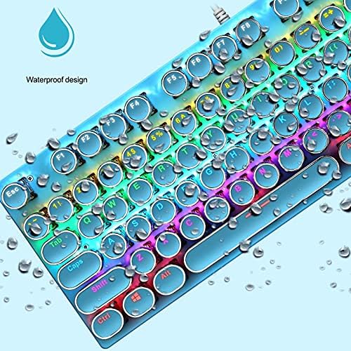 Typewriter Style Mechanical Gaming Keyboard Blue Retro Punk Gaming Keyboard with 9 True RGB Backlight Modes 104 Keys Blue Switch Wired Cute Keyboard Round Keycaps for Windows/Mac/PC