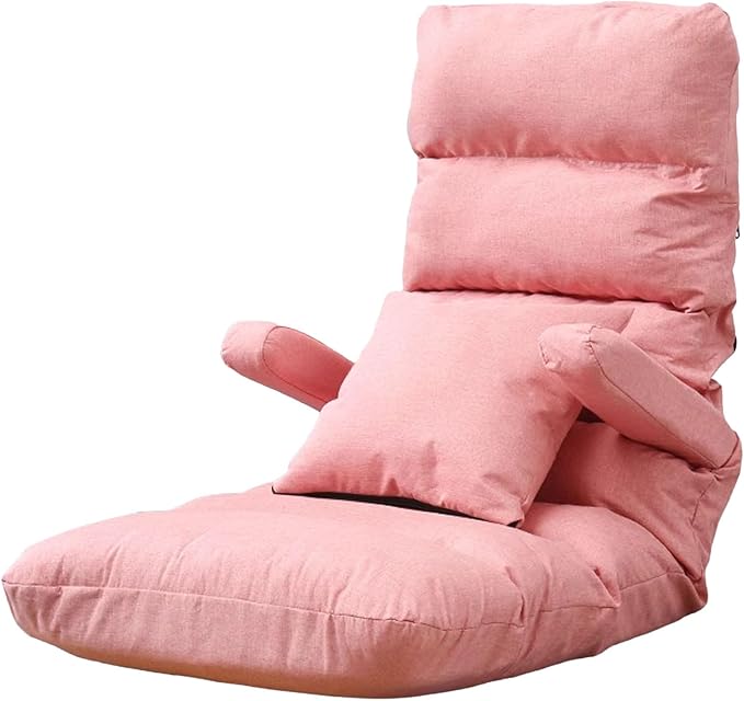 Gaming Chair Floor Cheap Iron Frame Support and Linen Fabric Fold Out Chair Bed Can Bear About 100KG Multiple Parts Can Be Adjusted with Armrests and Pillow(Rose)