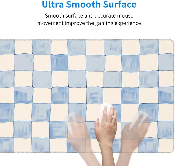 Blue White Checkered Desk Cover MatExtended Large Mouse PadComputer Laptop Mat Desk Decor for Office Game Home 30x16 Inch