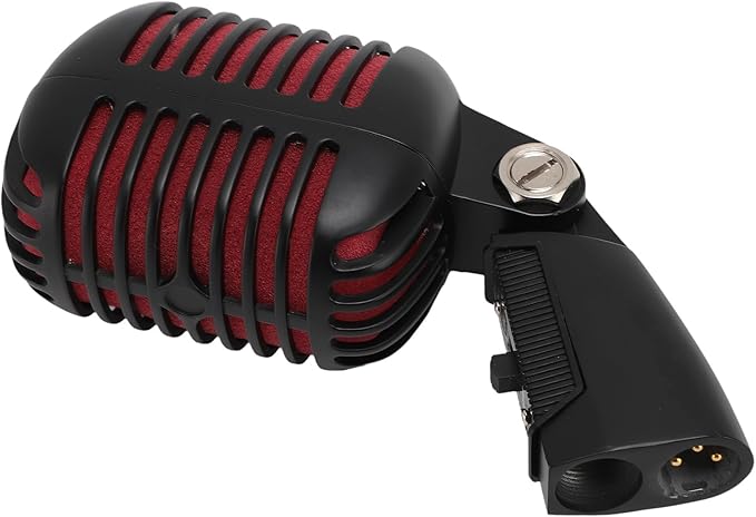 CHICIRIS Vintage Dynamic Microphone with Rack for Flexible Positioning in Karaoke Parties (Black)