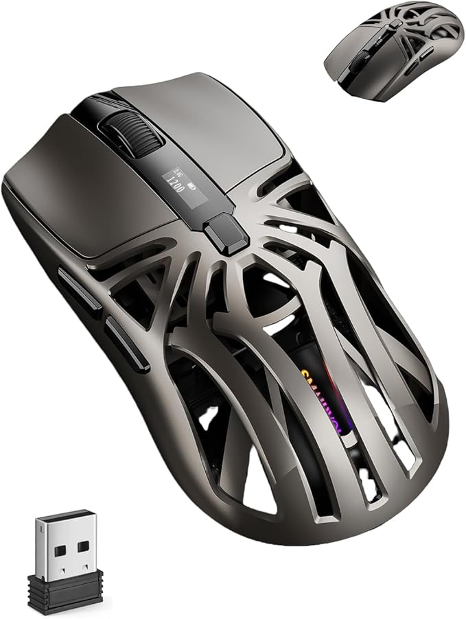 Wireless Gaming Mouse10000 DPI Digital Screen Lightweight Programmable Silent Tri-Mode Bluetooth/2.4G/USB-C Wired Ergonomic Gamer Mouse with Side Buttons for PC Laptop Computer Mac GiftRGB Light