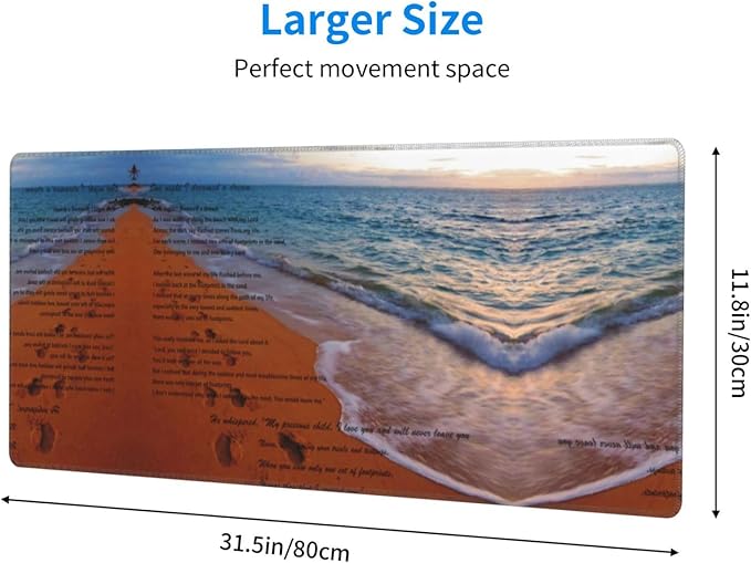 Footprints in The Sand Poem Large Mouse Pad 31.5x12 Inch Gaming Desk Mat XXL Non-Slip Rubber Base Computer Pad with Durable Stitched Edges for Work and Play