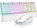 RedThunder K10 Wired Gaming Keyboard and Mouse and Wrist Rest Combo RGB Backlit Mechanical Feel Anti-ghosting Keyboard + 7D 7200 DPI Mice+Soft Leather Wrist Rest 3 in 1 PC Gamer Accessories(White)