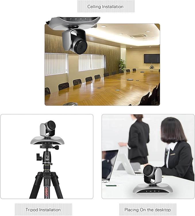 1080P HD Conference Camera USB Plug &amp Play 3X Zoom 360° Rotation with Remote Control Power Adapter for Video Meetings Training Teaching