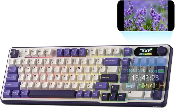 RK ROYAL KLUDGE S98 Mechanical Keyboard w/Smart Display &amp Knob Top Mount 96% Wireless Mechanical Keyboard BT/2.4G/USB-C Hot Swappable Software Support Massive Battery 98 Keys