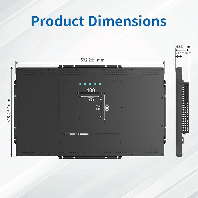 21.5 Inch Open Frame Touch Monitor PCAP 10-Point Touch Industrial Touchscreen Monitor with HDMI/VGA/DVI Interface Active Matrix TFT LCDLED Backlight with VESA Mount