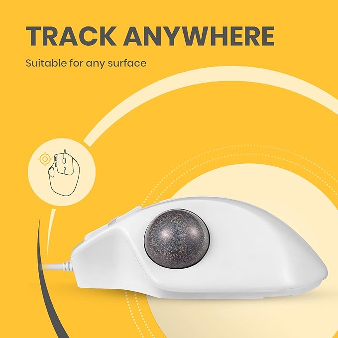 Perixx PERIMICE-520W Wired USB Ergonomic Trackball Mouse - 2 Adjustable Angle Support - 8 Button Tilt Wheel Design - White (11766)