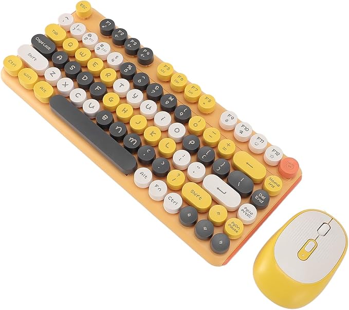 Vikye Mechanical Gaming Keyboard 2 - Modes 82 Keys Adjustable DPI Keyboard with Low Noise Mouse for Office Gaming BT / 2.4GHz (Yellow)