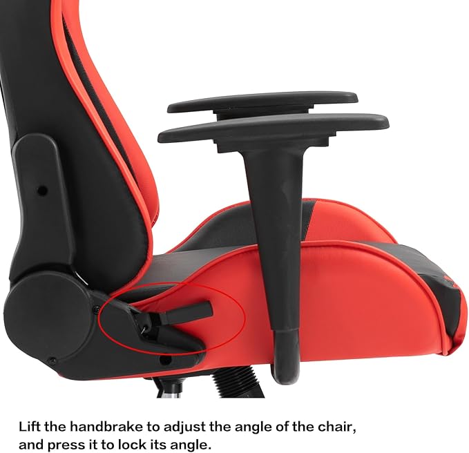 Modern-Depo Gaming Chair with Headrest and Lumbar Support Height Adjustable Swivel Office Chair High-Back Recliner Black Red