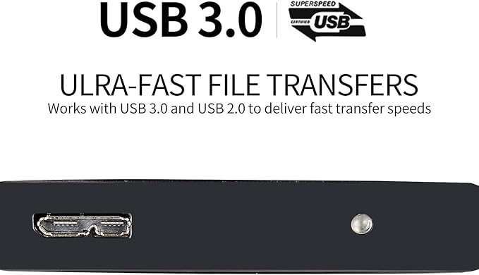 Portable SATA External Hard Drive HDD 2TB 1TB 500GB USB3.0 Ulra-Fast File Transfers for Windows Mac and Linux (2TB Black)