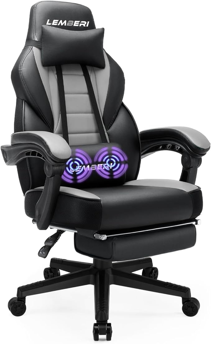 LEMBERI Gaming Chairs with FootrestErgonomic Video Game Chairs for AdultsBig and Tall Chair 400lb Weight Capacity Racing Style Computer Gamer Chair with Headrest and Lumbar Support