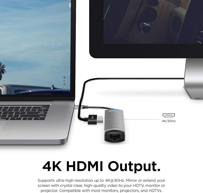 elago 6 in 1 Ethernet for MacBook Pro and Other USB Type-C Devices [Ethernet Port 4K HDMI PD Charging Port 3 USB 3.0 Ports]