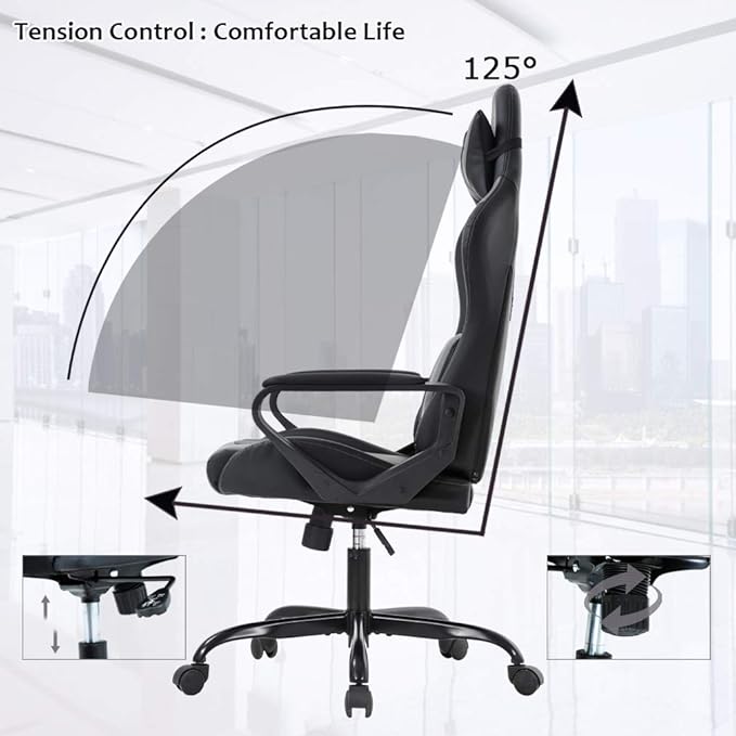 Gaming Chair with Lumbar Support High-Back Office Chair for Adults with Ergonomic Computer Racing Chair PU Desk Task Chair with Support Flip Up Arms Headrest Red