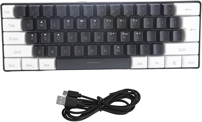 Brrnoo 61-Key Mechanical Gaming Keyboard with Tactile Feedback RGB LED Backlit Ergonomic Wired Keyboard for Office UseBlack