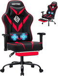 HOFFREE Massage Gaming Chair with Pocket Spring Cushion 155° Reclining Computer Gamer Chair with Footrest and Adjustable Armrests Ergonomic Video Game Chairs Red and Black