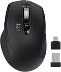 Wireless Mouse with Bluetooth USB-A USB-C Receiver Rechargeable Full-Size Mouse Silent Ergonomic for MacBook/Laptop/Computer/PC/iPad-Black