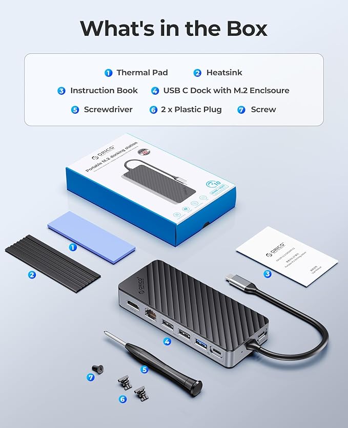 ORICO USB-C Hub with M.2 SSD Enclosure 8-in-1 USB C Docking Station Fits M.2 NVMe/SATA SSD 10Gbps 4K@60Hz HDMI 100W PD Ethernet - OM28PR